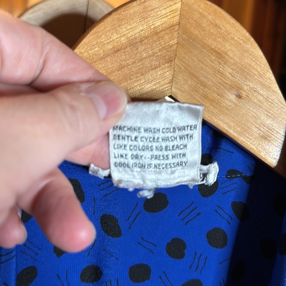 Vintage Christian Dior Chemises Blue Polka Dot Button Down Blouse 80s Size 10 - Picture 9 of 10